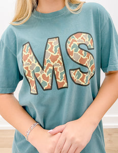 Addyson Nicole Company MS Camo Print SS Tee in Emerald