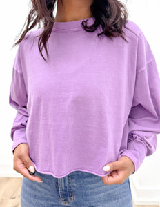 I Need You More Oversized LS Cropped Top in Lt. Plum