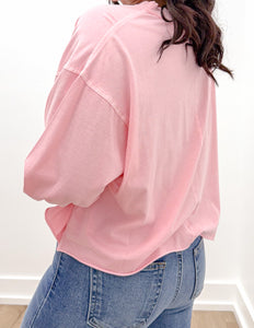 I Need You More Oversized LS Cropped Top in Dk. Pink