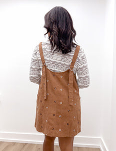 Loving Me Floral Embroidered Corduroy Overall Dress