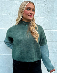 Don't Think Twice Color Block Oversized Sweater Green