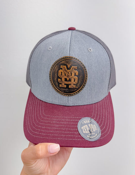 Zep-Pro Leather MSU Patch Hat in Maroon/Grey