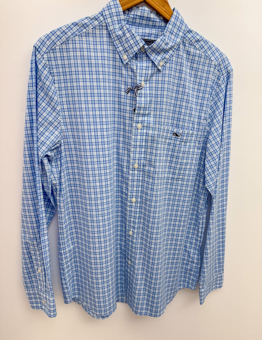 Vineyard Vines Tobago Check Saltwater Wash Shirt in Jake Blue