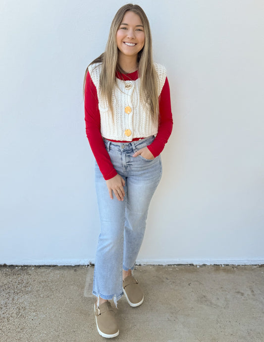 Scared to Start Crew Neck Sweater Vest in Ivory