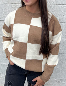 One Step Closer Checkered Sweater Mocha