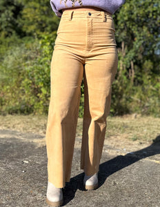 Free Falling Stretch Wide Leg Jean Suede Cream Gold