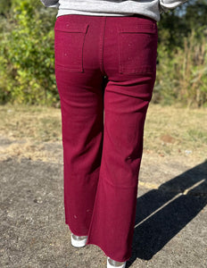 Free Falling Stretch Wide Leg Jean Wine