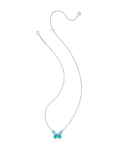 Kendra Scott Bianca Silver Butterfly Pendant Necklace in Bright Aqua Mix