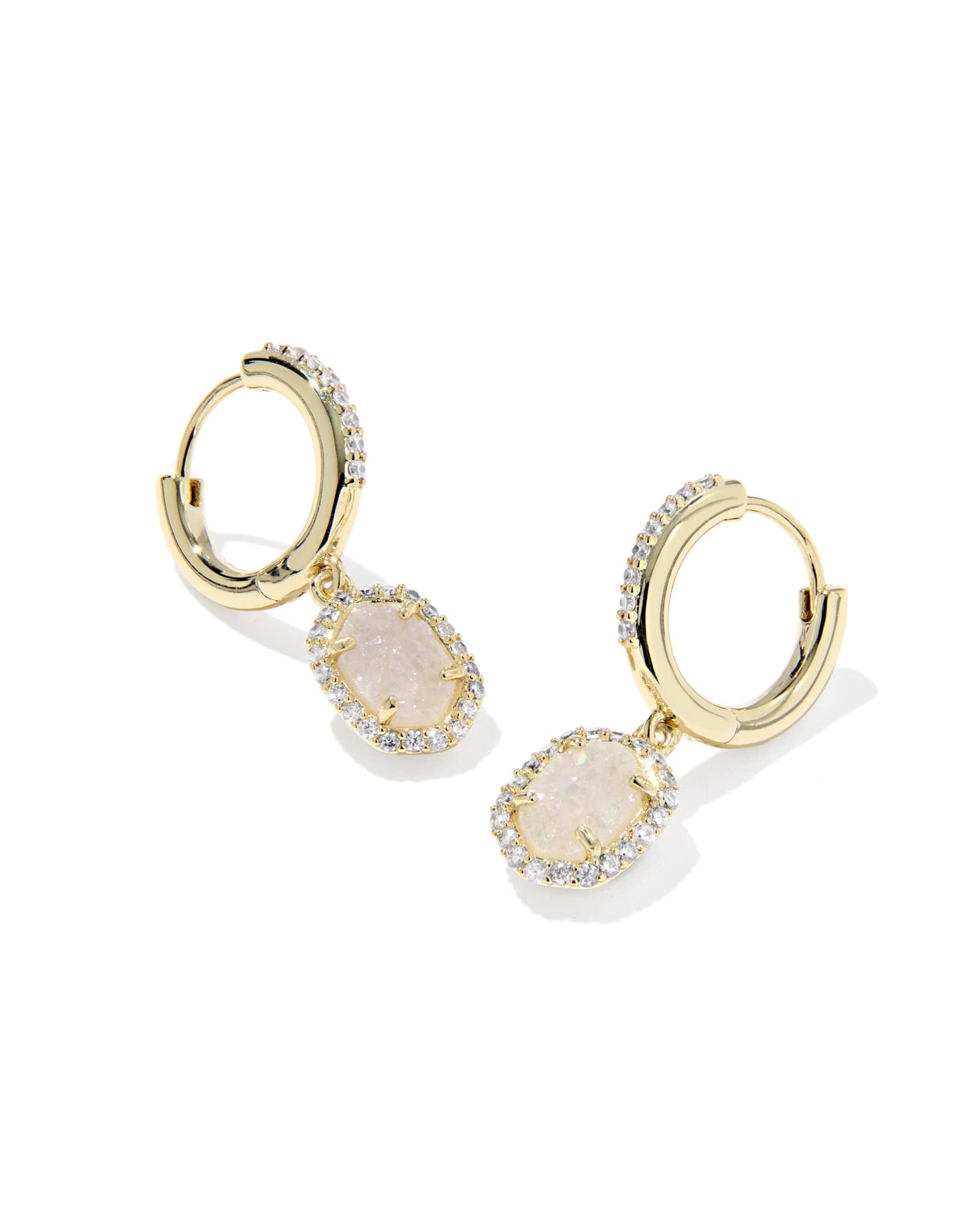 Kendra Scott Daphne Gold Frame Huggie Earrings in Iridescent Drusy