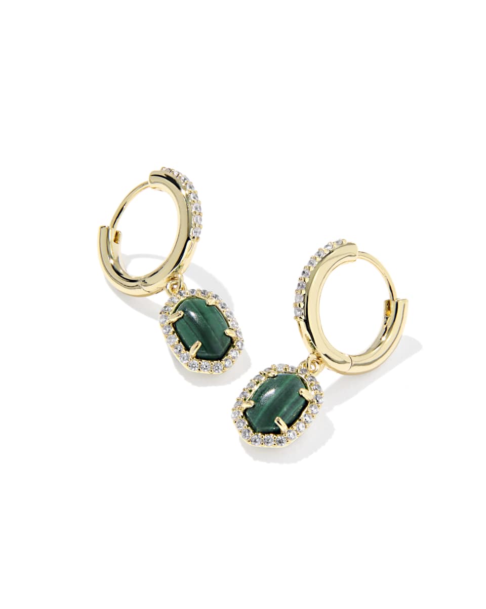 Kendra Scott Daphne Gold Frame Huggie Earrings in Green Malachite