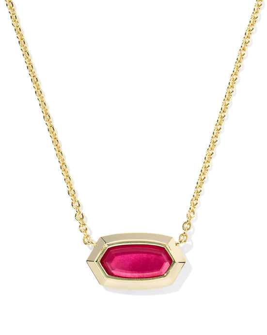 Kendra Scott Elisa Bezel PNDNT Necklace in Gold- Carmne Red Illusion