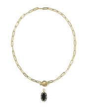 Load image into Gallery viewer, Kendra Scott Elisa Enml Lnk Chain Necklace Gold/Black Agate