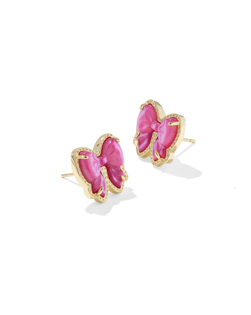 Kendra Scott Haley Bow Stud Gold Earrings in Rose Violet MOP