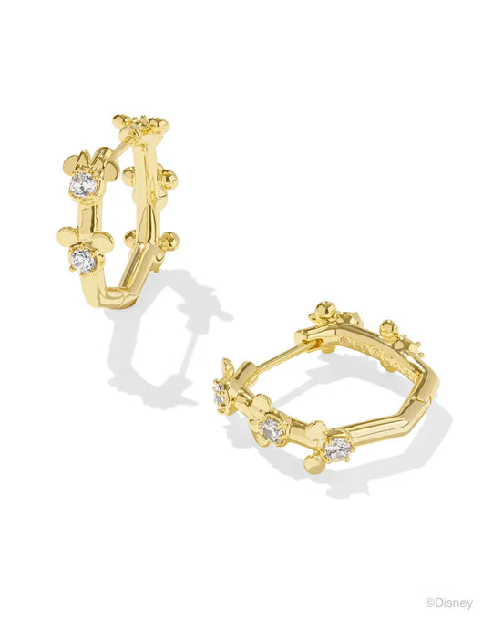 Kendra Scott Mickey Minnie Gold Huggie Earrings in White Crystal