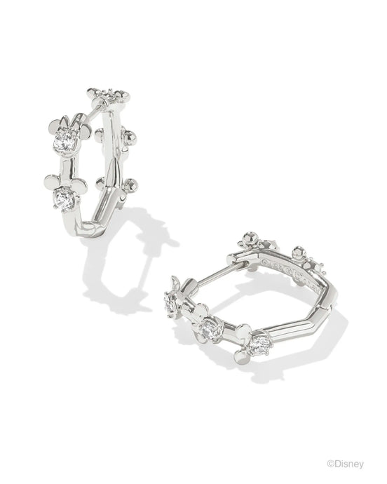 Kendra Scott Mickey Minnie Silver Huggie Earrings in White Crystal