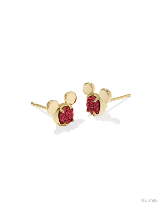 Kendra Scott Mickey Mouse Gold Stud Earrings in Bright Red Drusy