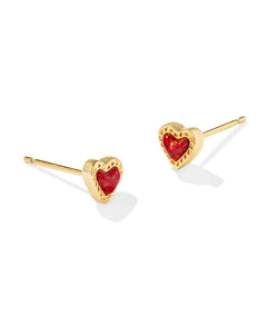 Kendra Scott Mini Ari Heart Stud Earrings in Gold Red Opal