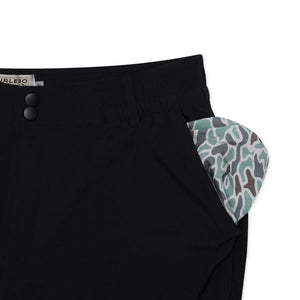 Burlebo 5.5" Everyday Matte Black Shorts with Retro Duck Camo Pockets
