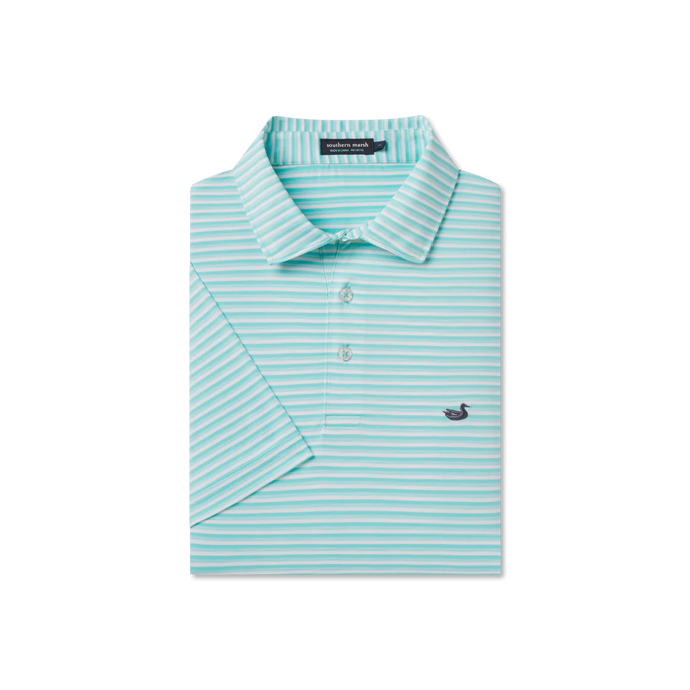 Southern Marsh Bermuda Domingo Stripe Performance Polo Antigua Blue