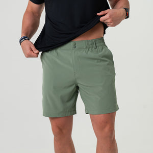 Burlebo Everyday Shorts in Light Sage with Fish Toss Pocket