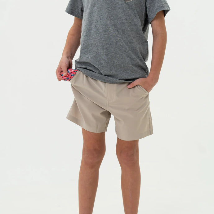 Burlebo Youth Light Khaki Everyday Shorts American Flag Pocket