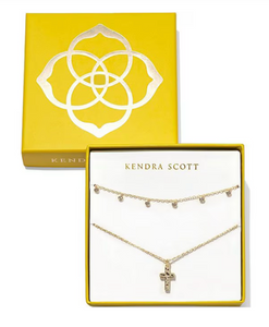 Kendra Scott Boxed Gold Amelia Cross Necklace Gift Set White Crystal