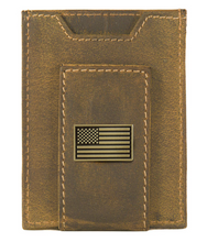 Load image into Gallery viewer, Vintage Tan Brass USA Flag Front Pocket Wallet