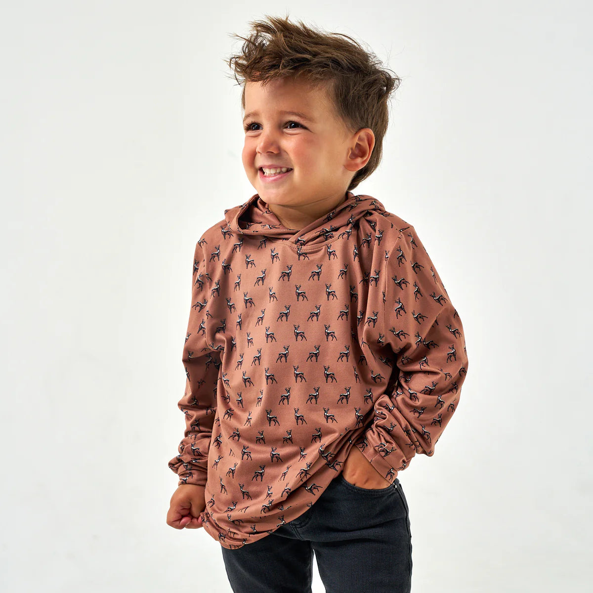 Burlebo Youth Performance Hoodie Whitetail Deer Brown