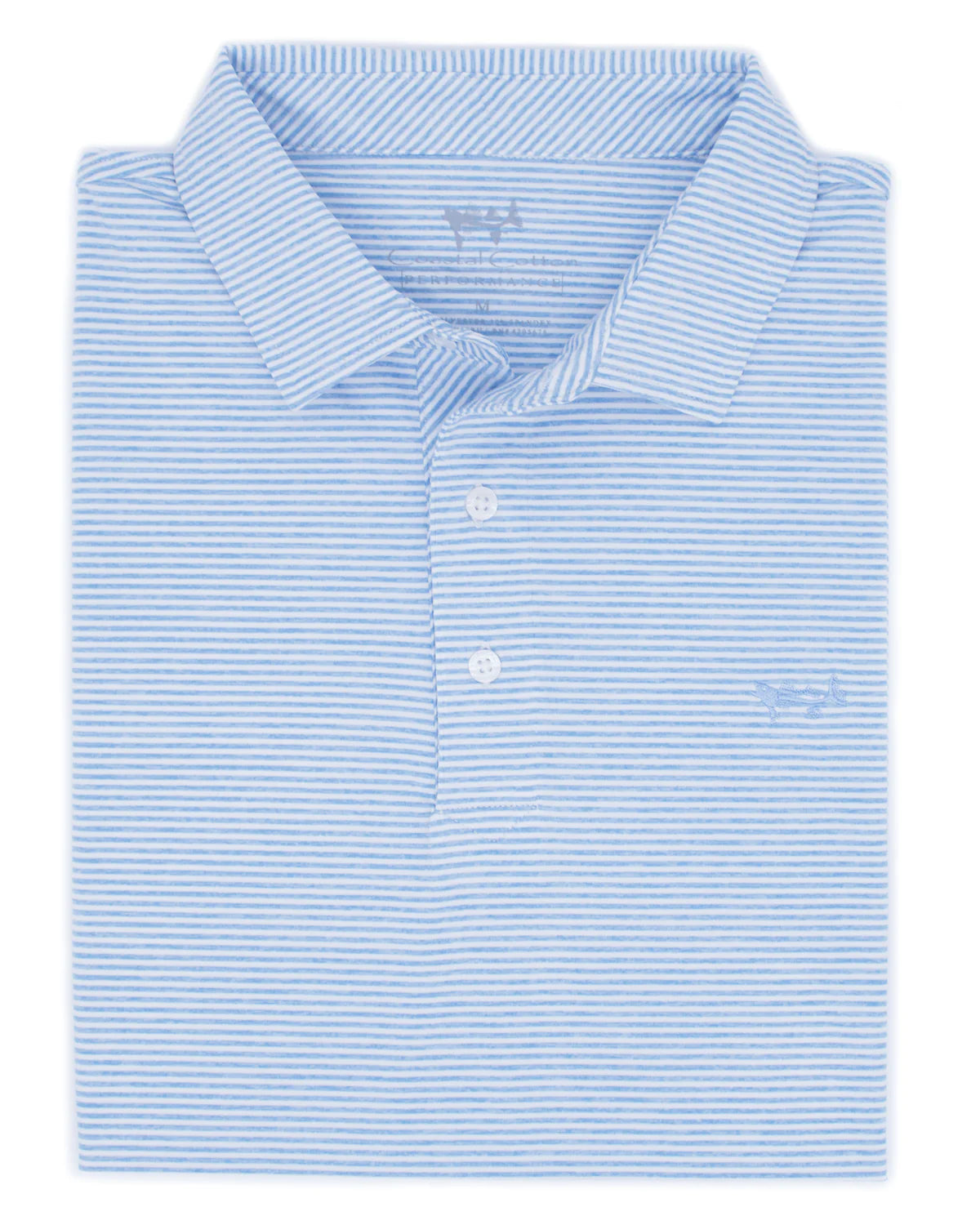 Coastal Cotton Performance Stripe Polo Azul Blue Stripe