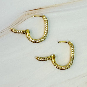 Pure Elegance Oval Pave Gold Hoop Earrings