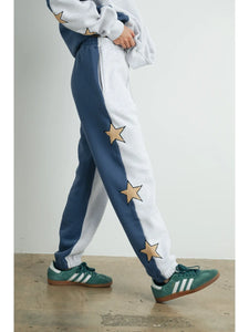 Don't Let Me Down Color Sweatpants with Star Detail in Grey/Navy