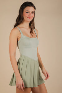 I know A Few Things Pleated Skirt Activewear Dress in Sage