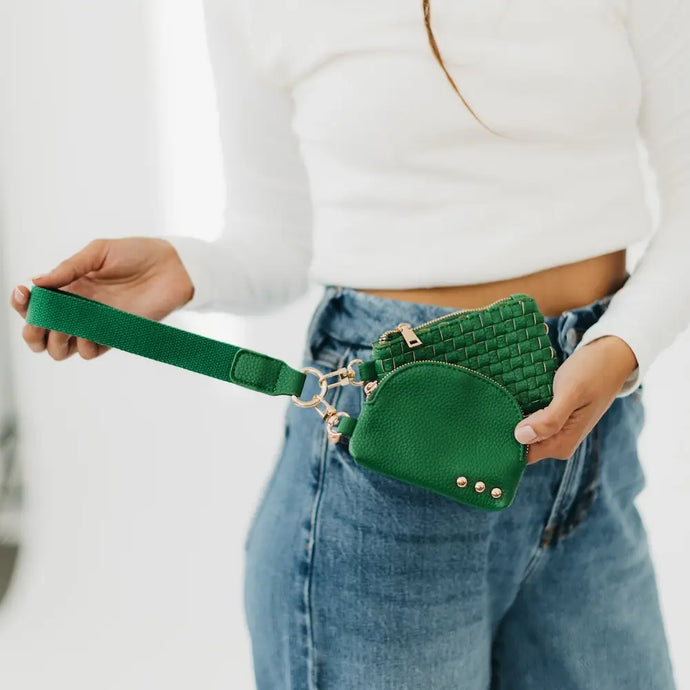 Pretty Simple Wonderlust Woven Dual Pouch Wristlet in Emerald