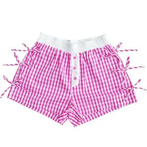 Lulu Mac BB Button Bow Gingham Boxer Shorts Pink