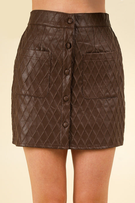 Sugarplum Dancing Textured Leather Mini Skirt in Brown