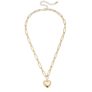 Hannah Puff Heart Linked Necklace in Shiny Gold