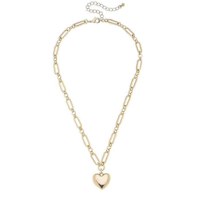 Hannah Puff Heart Linked Necklace in Shiny Gold
