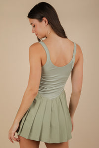 I know A Few Things Pleated Skirt Activewear Dress in Sage
