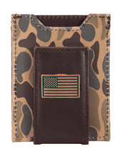 Load image into Gallery viewer, USA Flag Magnetic Front Pocket Old School Camo Leather Wallet: Brown/Tan