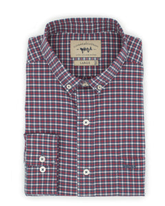 Coastal Cotton Stretch Twill Sport Shirt Cardinal Blue Gingham