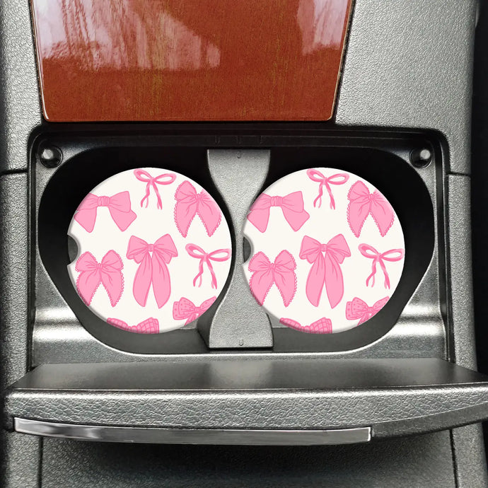 Mugsby Car Coasters in Pink Bows