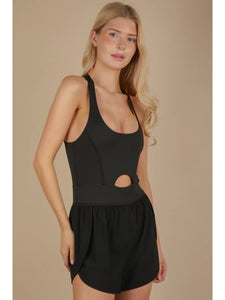 Take a Look Around Front Cutout Activewear Romper in Black