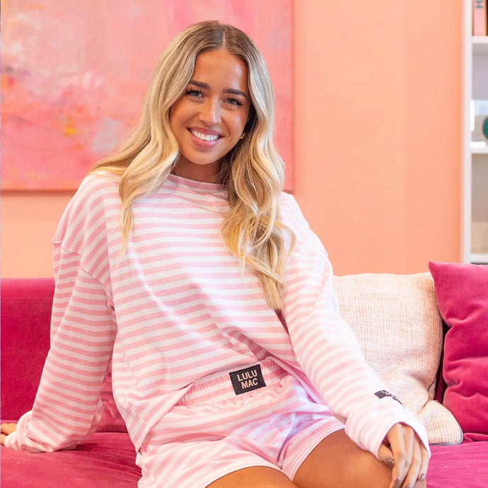 Lulu Mac Stripe LS Top in Light Pink