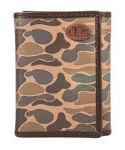 Load image into Gallery viewer, Ole Miss Rebels Men's Trifold Old School Camo Leather Wallet:Brown/Tan