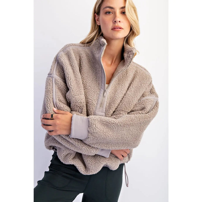 Matter Of Time Sherpa Quarter Zip in Stone/Taupe