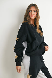 Don't Let Me Down Round Neck Sweatshirt With Star Detail in Black/Grey