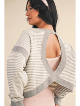 Load image into Gallery viewer, Seems Like Yesterday Striped Cutout Back Sweatshirt in White/Grey
