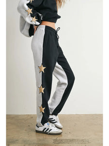 Don't Let Me Down Color Sweatpants with Star Detail in Black/Grey