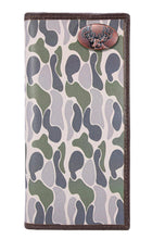 Load image into Gallery viewer, Buck Men's Secretary Old School Camo Leather Wallet: Green/Gray Camo