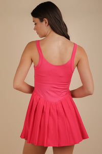 I know A Few Things Pleated Skirt Activewear Dress in Hot Pink